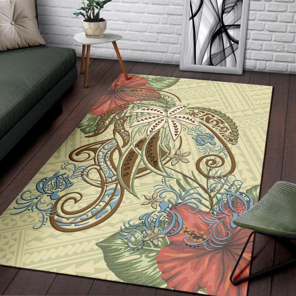 Polynesian Tribal Turtle Flowers Area Rug - Canary - Vibe Hoodie Shop