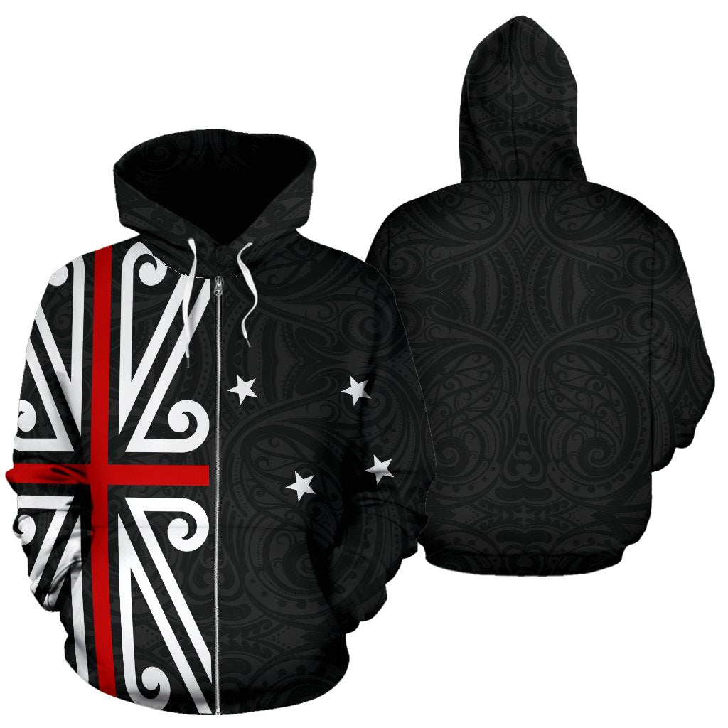 Maori New Zealand Flag Design Zip Up Hoodie - Vibe Hoodie Shop