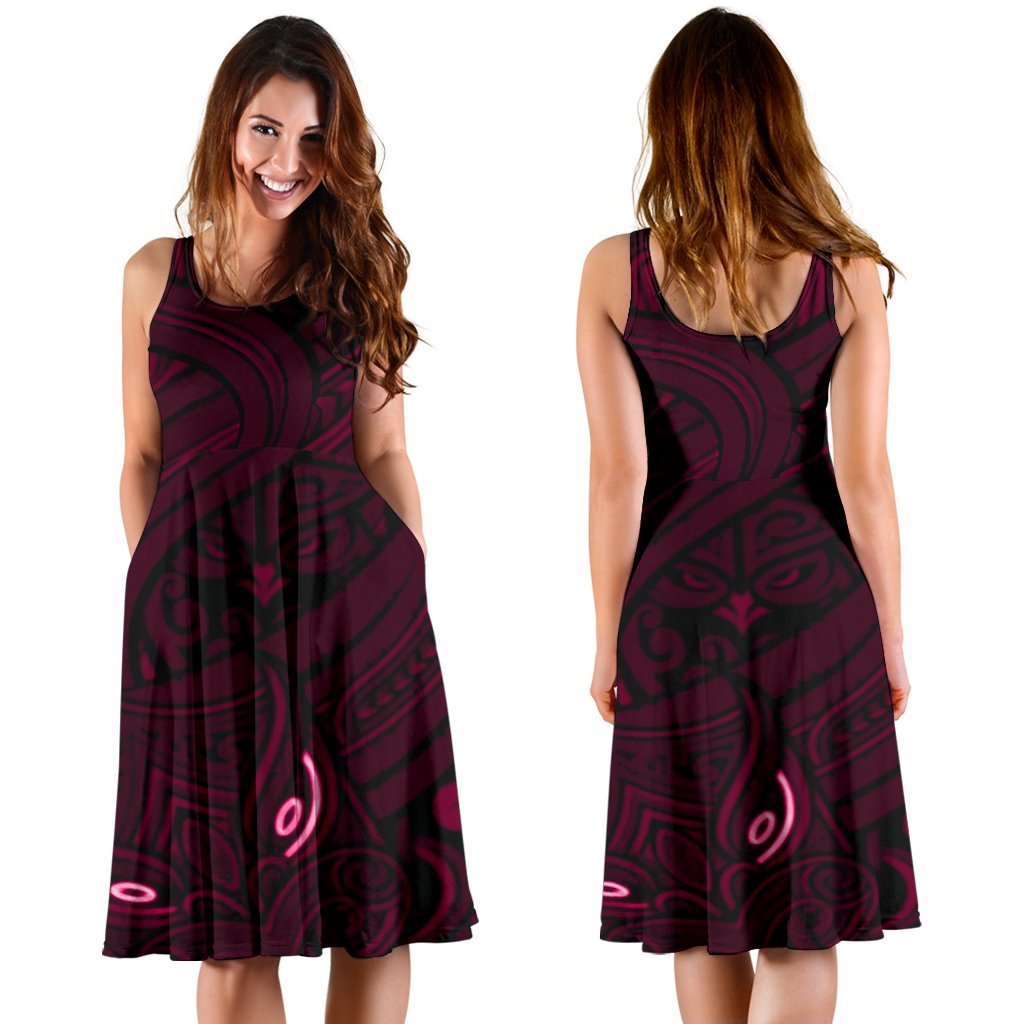 new-zealand-maori-gods-women-midi-dress-tumatauenga-god-of-war-pink