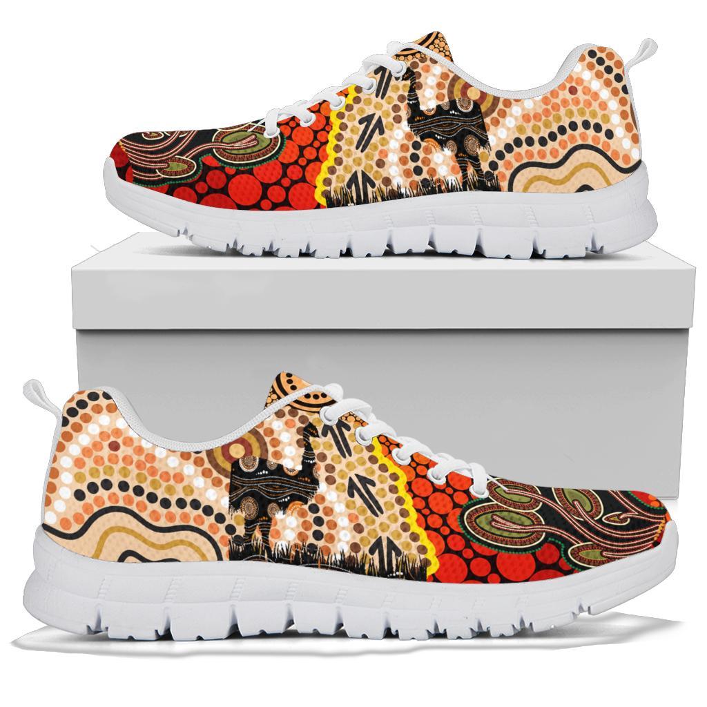 Sneakers - Australian Aboriginal Sun and Emu Black - Vibe Hoodie Shop