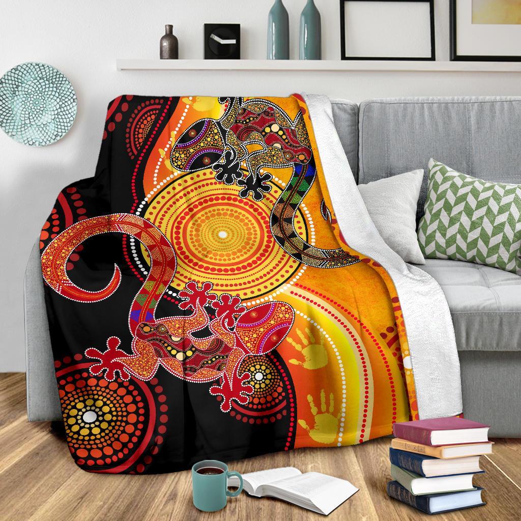 Aboriginal Premium Blanket - Couple Aboriginal Lizards - Vibe Hoodie Shop