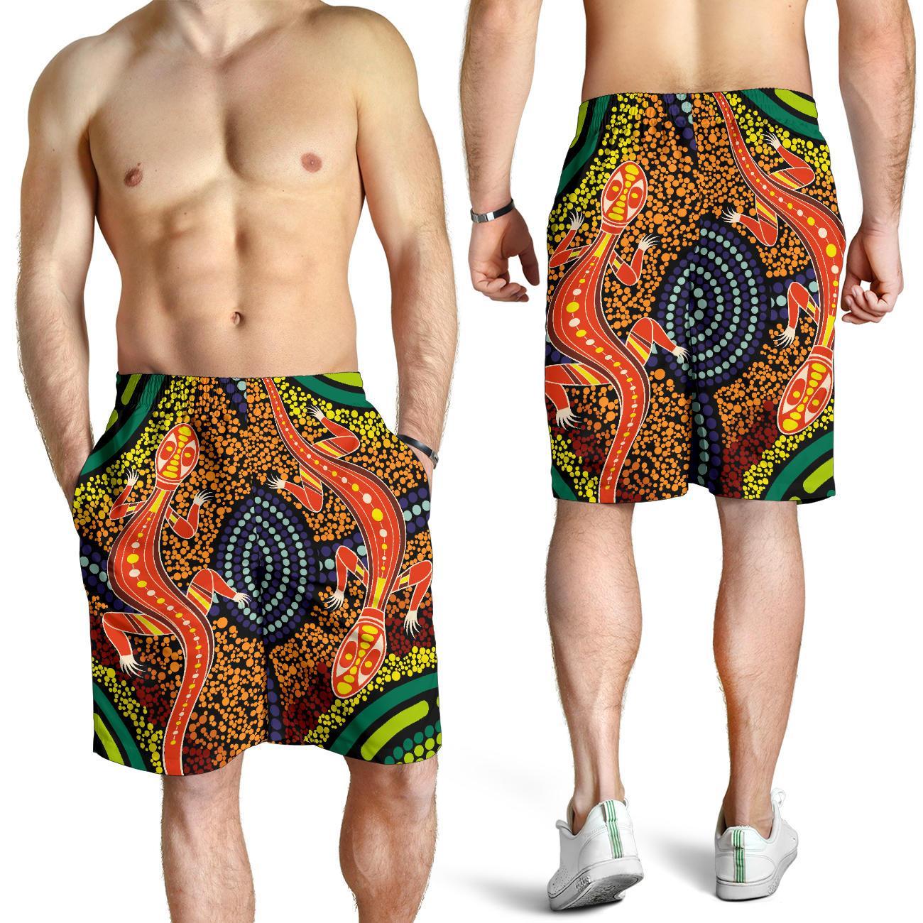 1st Australia Men Shorts - Aboriginal Two Lizards Dot Painting Circle - Vibe Hoodie Shop