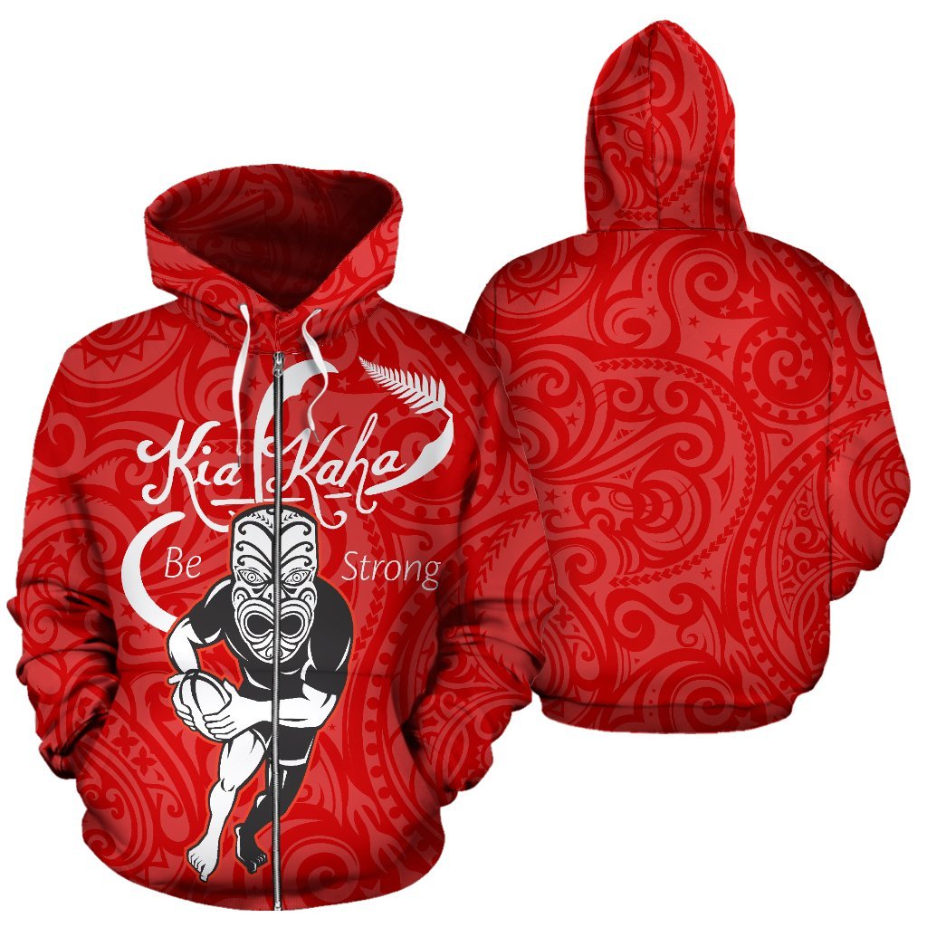Rugby Kia Kaha Be Strong New Zealand Zip Up Hoodie - Red Version 2 - Vibe Hoodie Shop