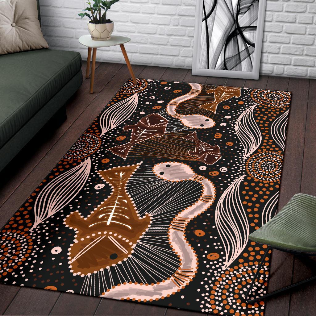 Aboriginal Area Rug - Indigenous Fish and Snake - Vibe Hoodie Shop