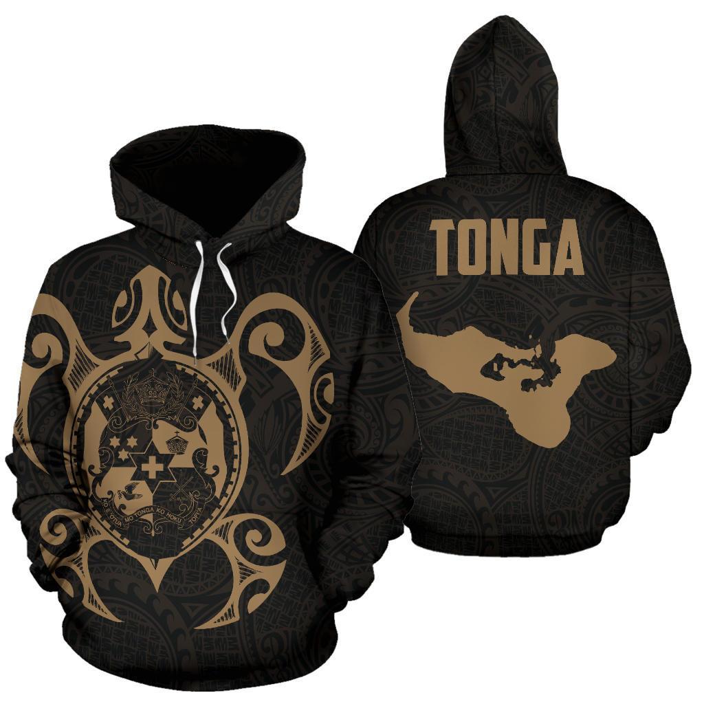 Hoodie Tonga Polynesian Coat Of Arms In Turtle Map Gold - Vibe Hoodie Shop