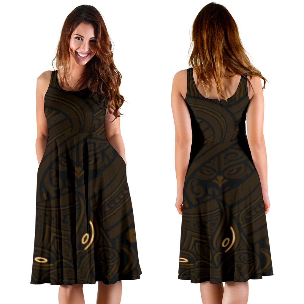 new-zealand-maori-gods-women-midi-dress-tumatauenga-god-of-war-gold