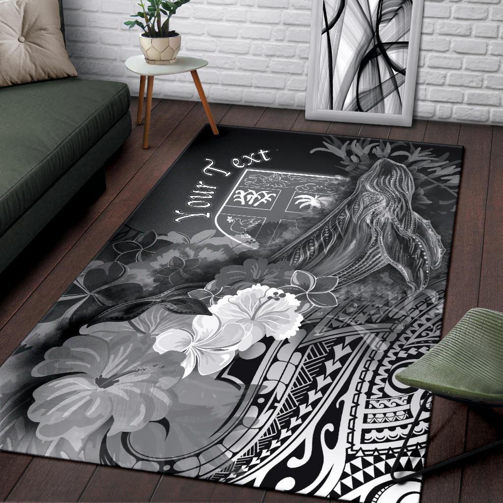 Fiji Custom Personalised Area Rug - Humpback Whale with Tropical Flowers (White) - Vibe Hoodie Shop