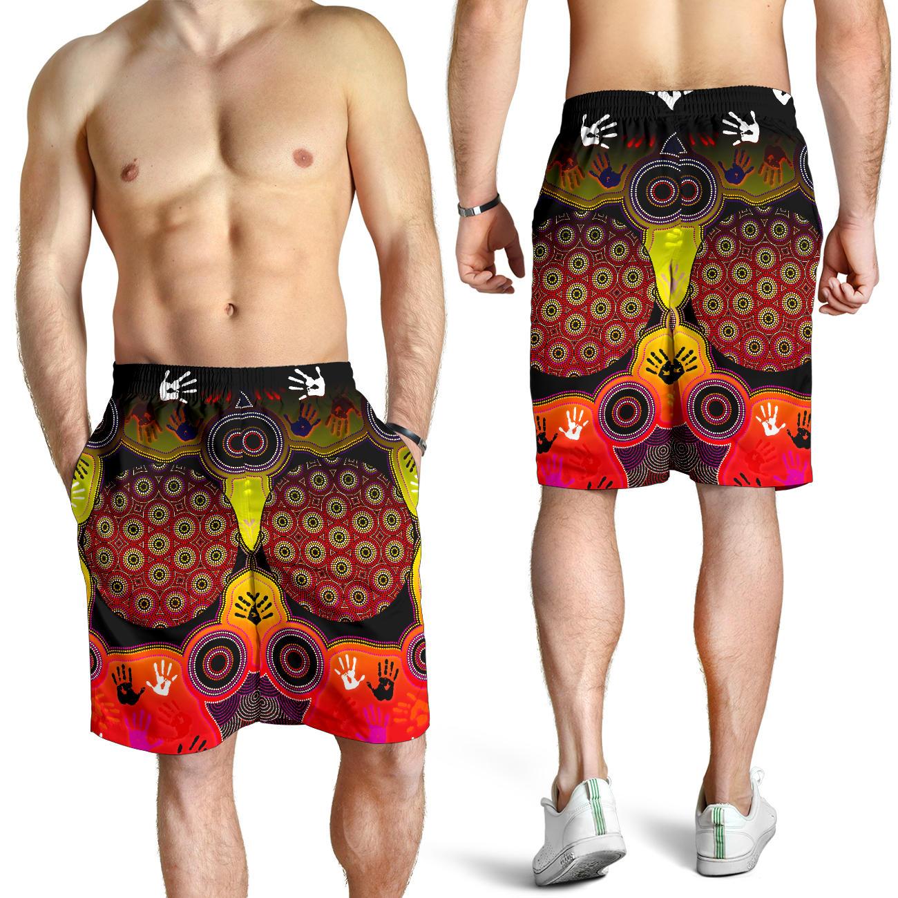 Aboriginal Men's Shorts, Indigenous Circle Dot Painting Hand Art - Vibe Hoodie Shop