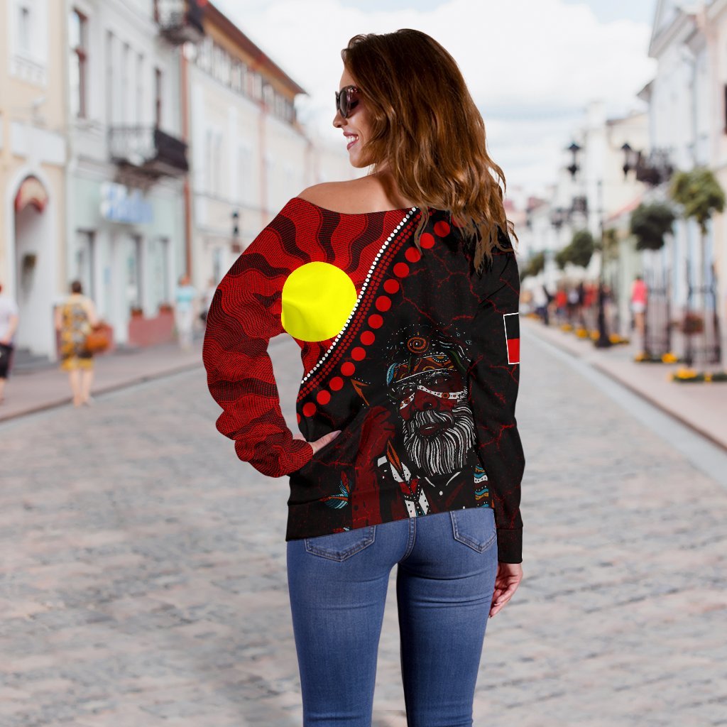 Custom Aboriginal Women's Off Shoulder Sweater - Indigenous People And Sun - Vibe Hoodie Shop