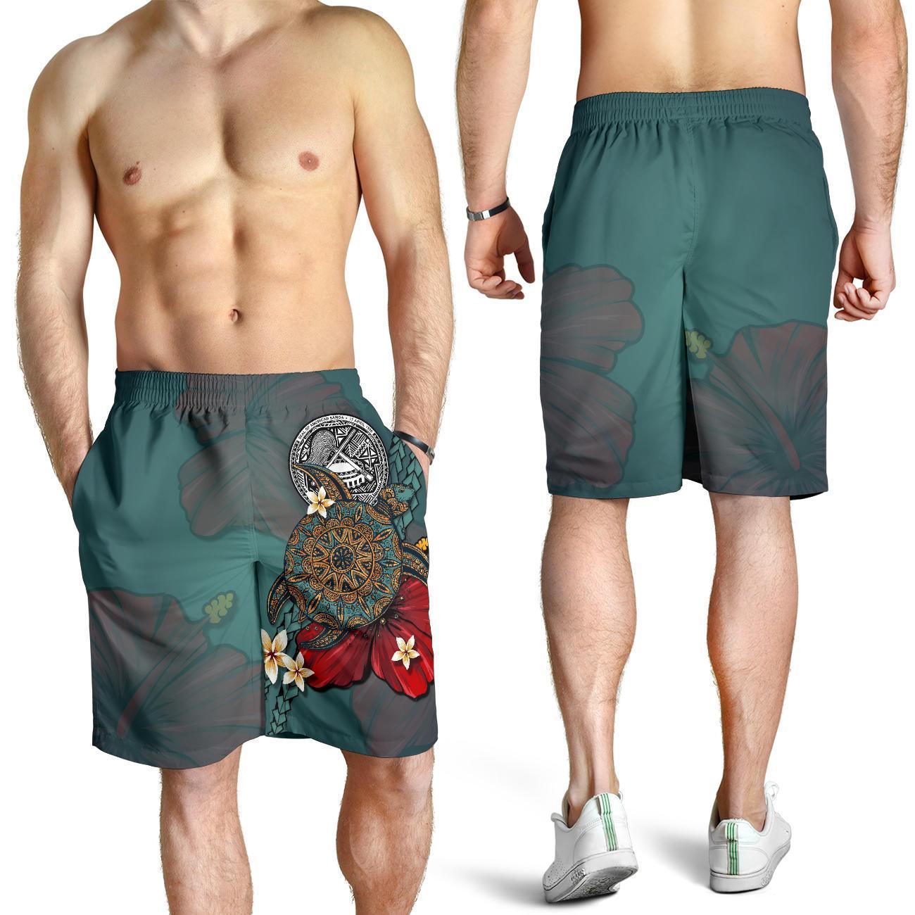 American Samoa Shorts Men - Blue Turtle Tribal - Vibe Hoodie Shop