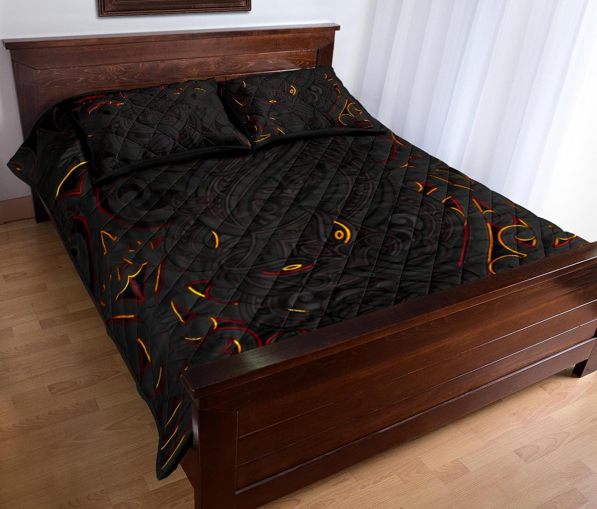 New Zealand Quilt Bed Set, Maori Gods Quilt And Pillow Cover Tumatauenga (God Of War) - Black - Vibe Hoodie Shop