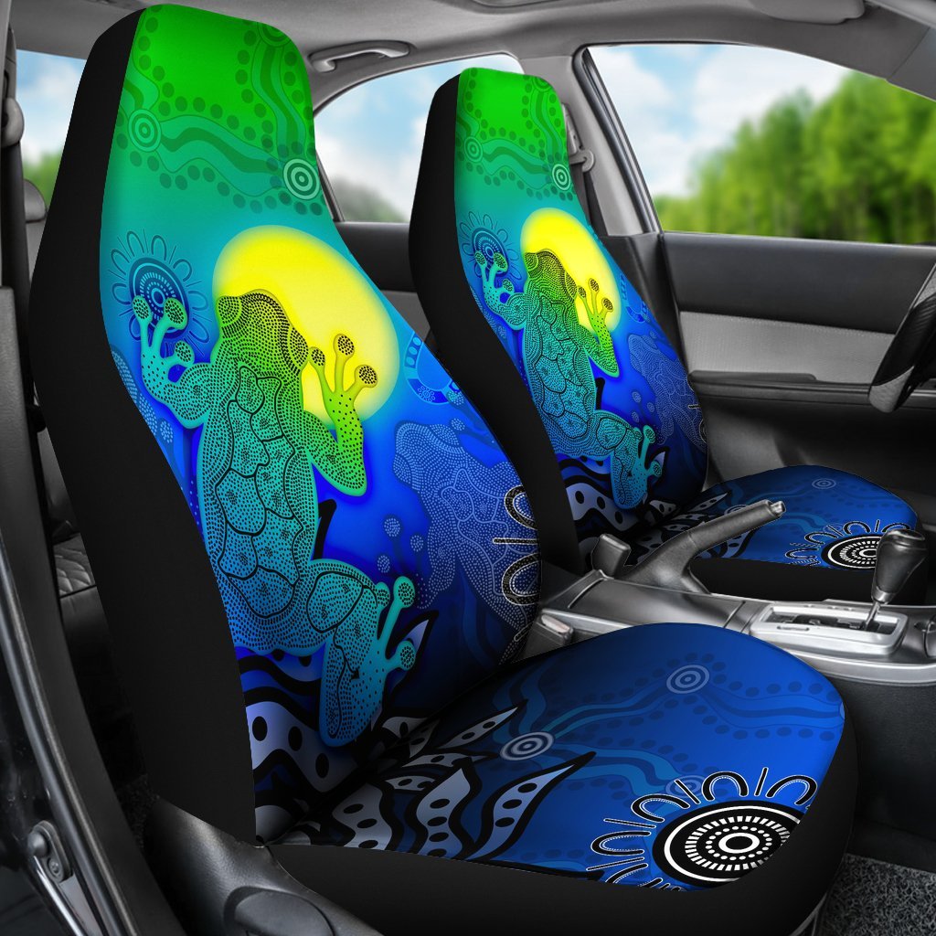 Aboriginal Car Seat Covers - Indigenous Frog Blue - Vibe Hoodie Shop