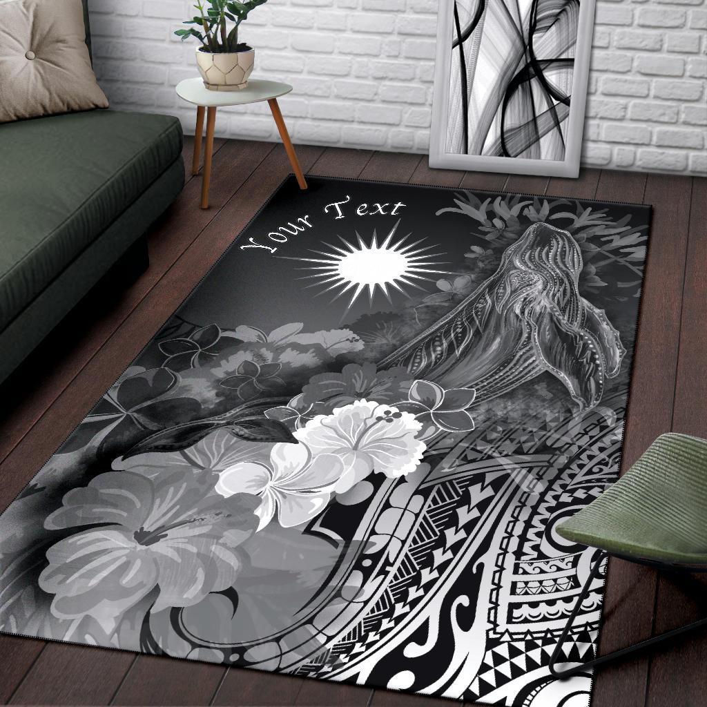 Marshall Islands Custom Personalised Area Rug - Humpback Whale with Tropical Flowers (White) - Vibe Hoodie Shop