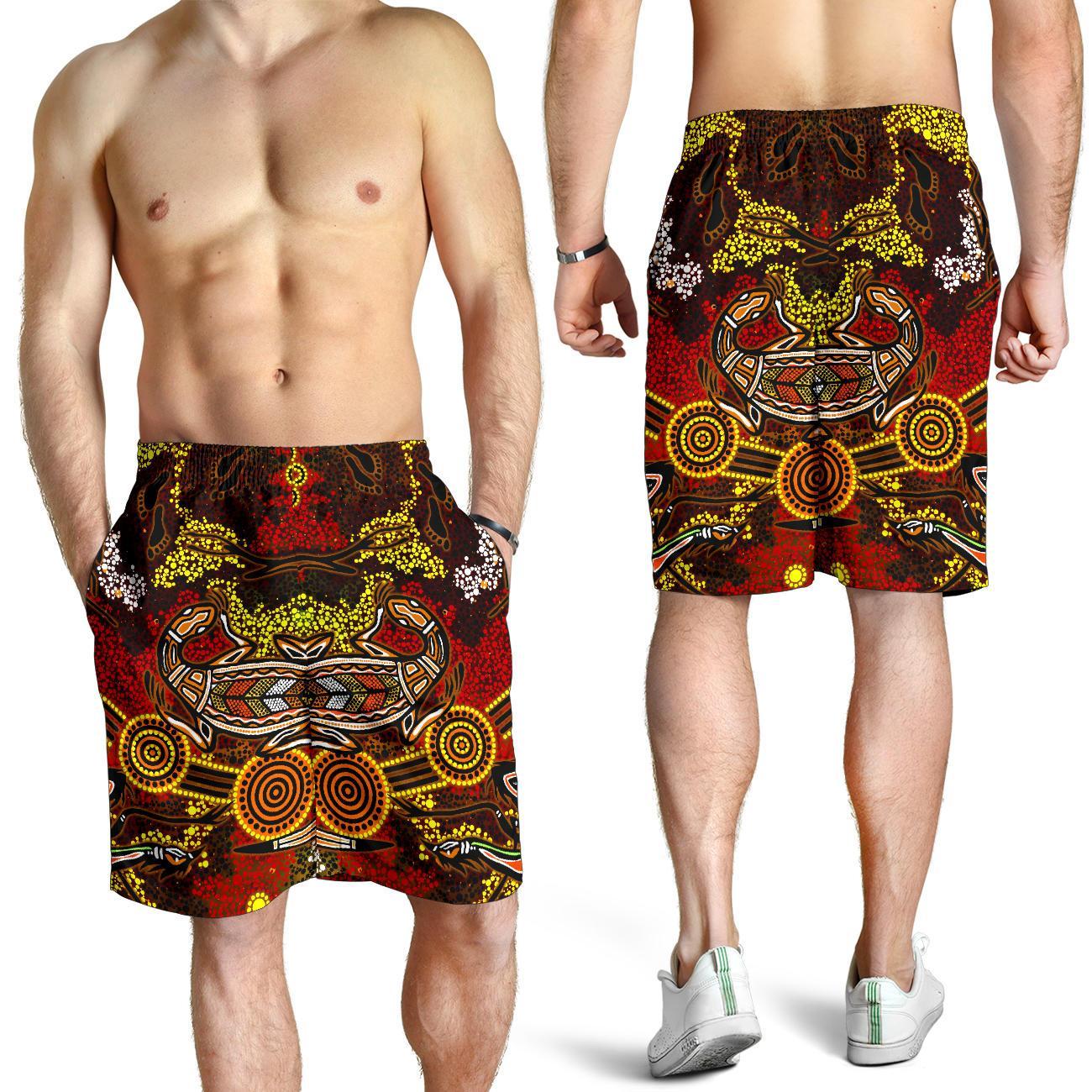 Aboriginal Men's Shorts, Kangaroo and Lizard Dot Painting Art - Vibe Hoodie Shop