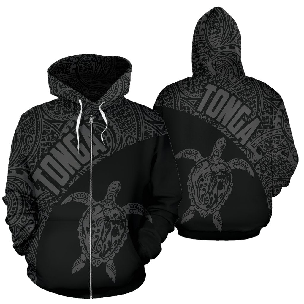 Zip Up Hoodie Tonga Turtle Mermaid Polynesian Wave - Gray Version - Vibe Hoodie Shop