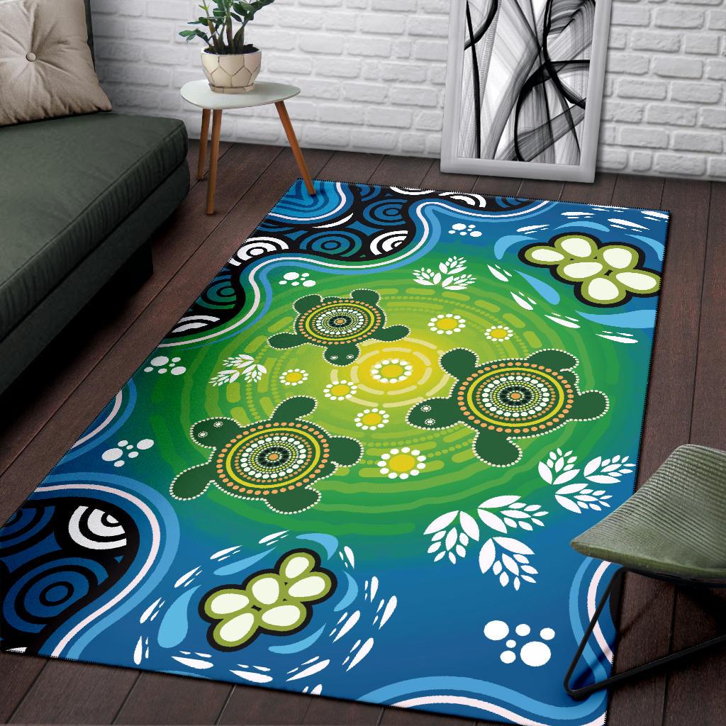 Aboriginal Area Rug - Indigenous Green Turtle - Vibe Hoodie Shop