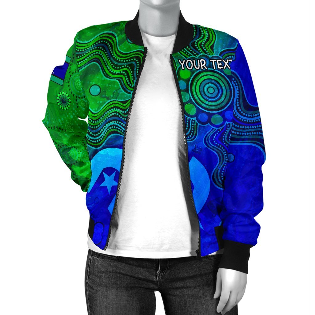 Custom Aboriginal Women's Bomber Jacket, Torres Strait Islands Flag - Vibe Hoodie Shop