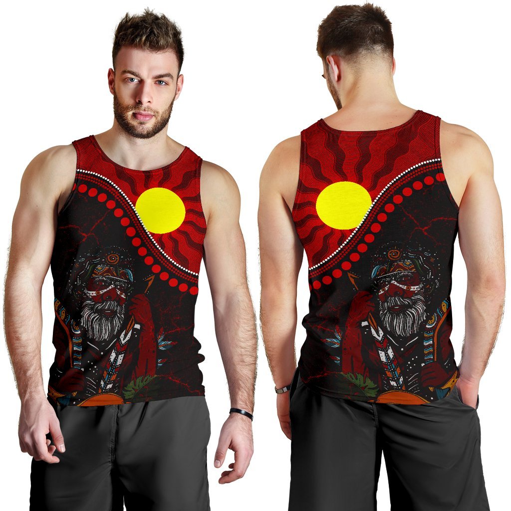 Aboriginal Men's Tank Top - Indigenous People And Sun - Vibe Hoodie Shop