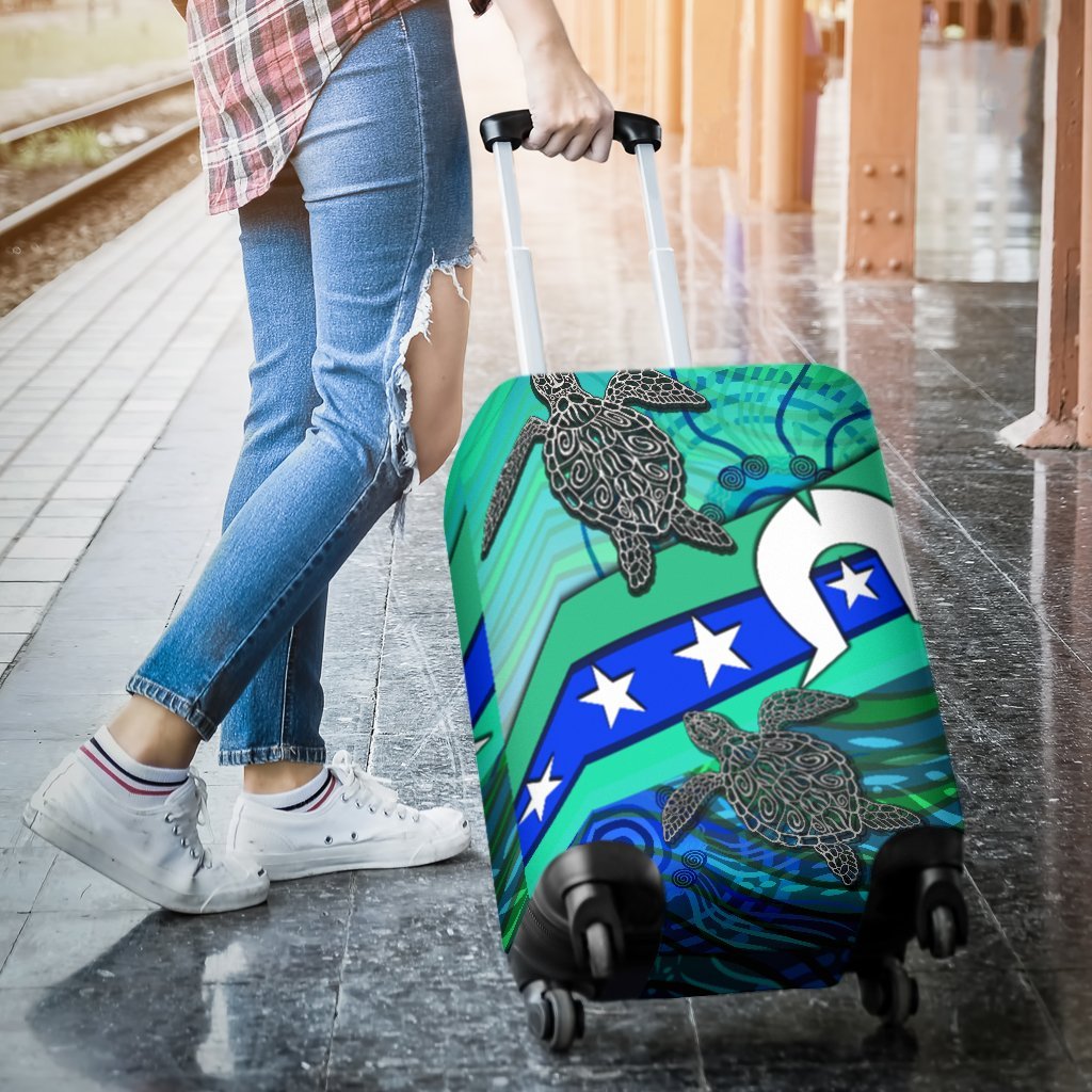 Luggage Cover - Torres Strait Flag And Turtle - Vibe Hoodie Shop