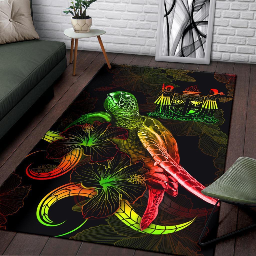 Fiji Polynesian Area Rugs - Turtle With Blooming Hibiscus Reggae - Vibe Hoodie Shop