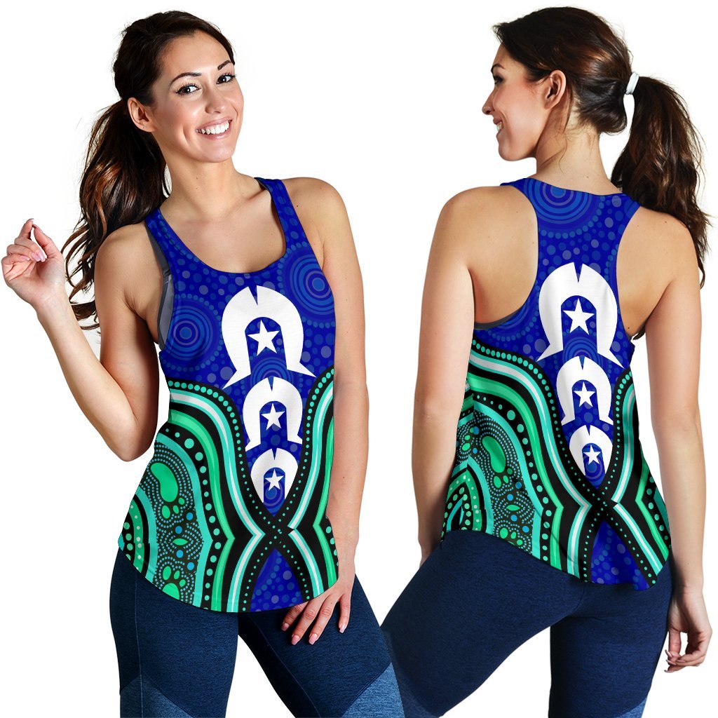 Torres Strait Women's Racerback Tank - Torres Strait Symbol And Aboriginal Patterns - Vibe Hoodie Shop