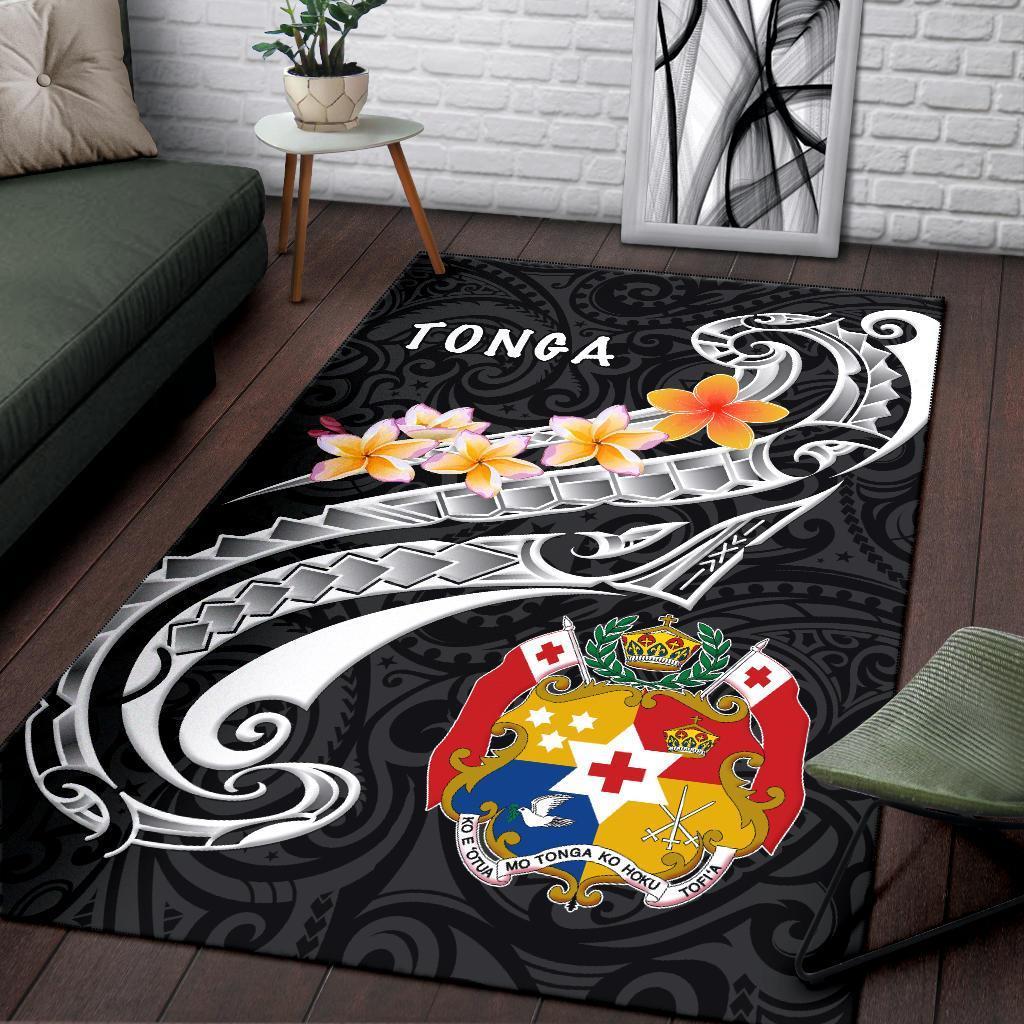 Tonga Area Rug - Tonga Seal Polynesian Patterns Plumeria (Black) - Vibe Hoodie Shop