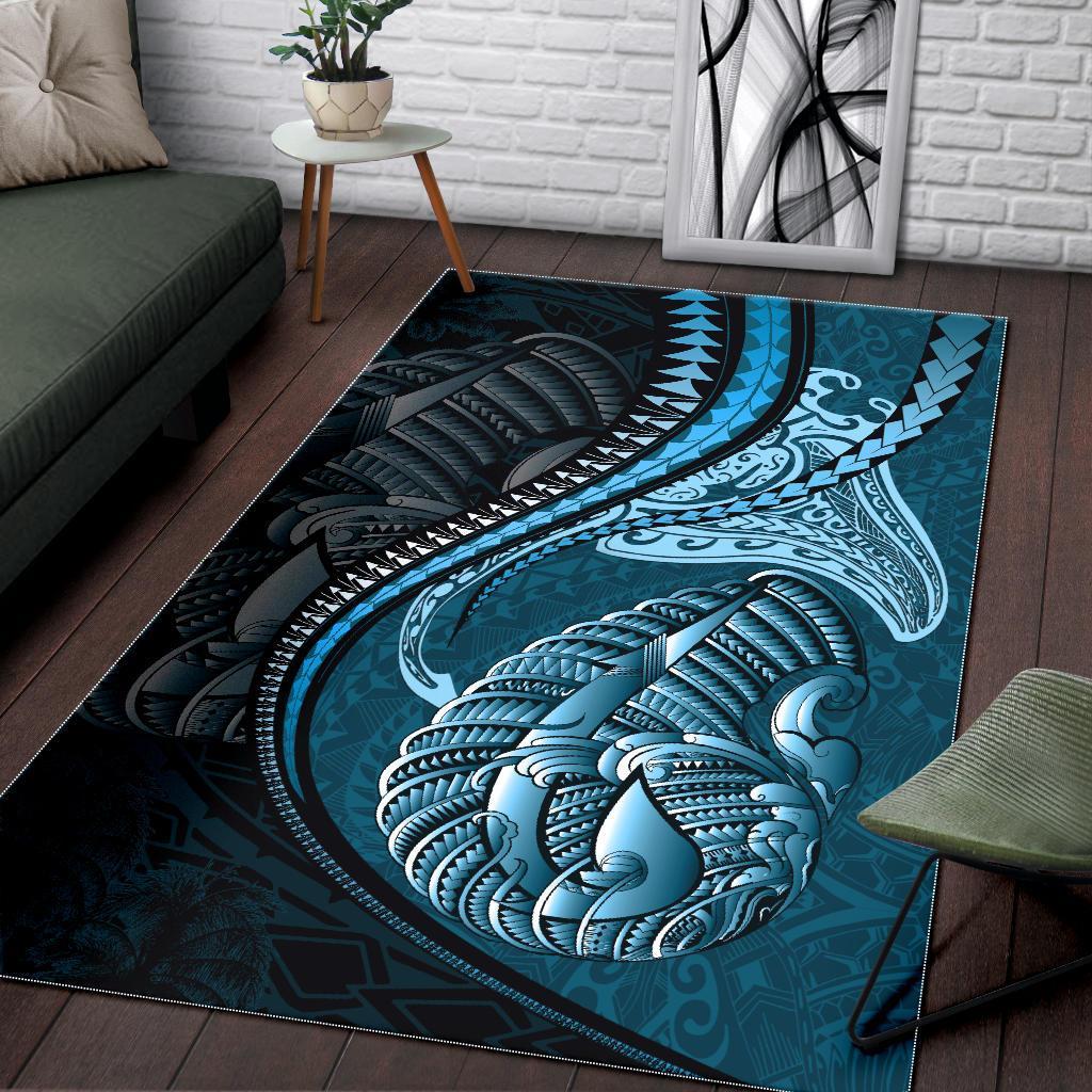 Fish Hook Area Rug Manta Polynesian Light Turquoise - Vibe Hoodie Shop