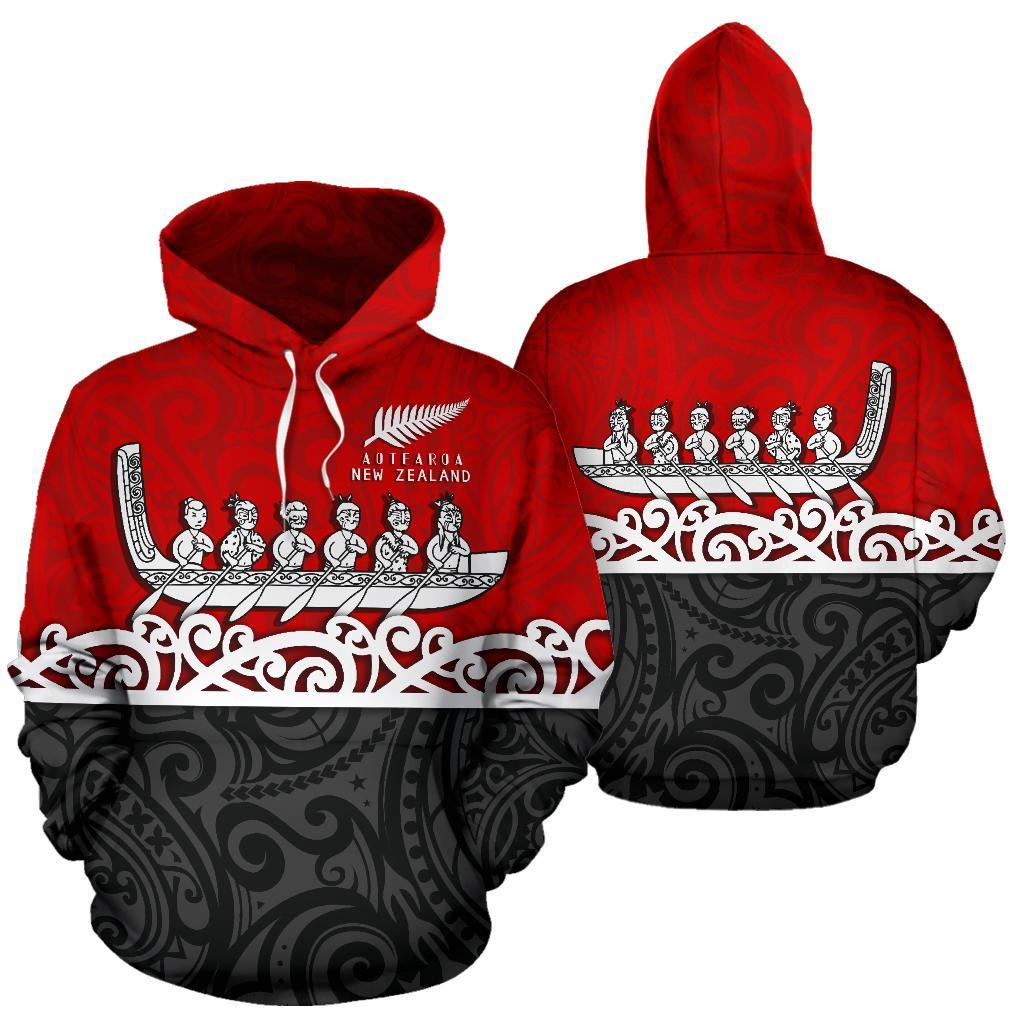 New Zealand Hoodie, Maori Waka Pullover Hoodie Red - Vibe Hoodie Shop