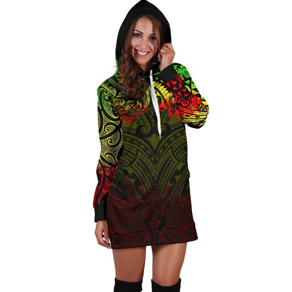 New Zealand Women's Hoodie Dress, Maori Polynesian Tattoo Reggage - Vibe Hoodie Shop