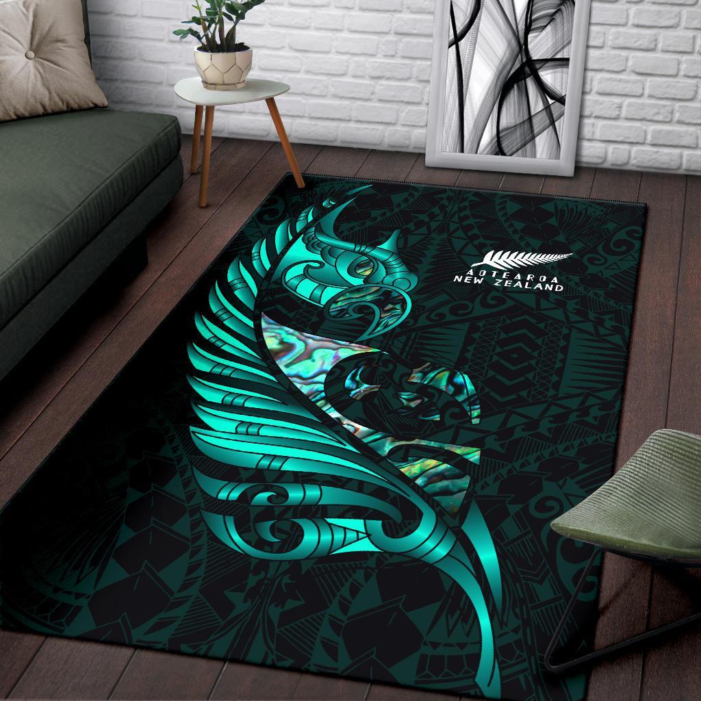 New Zealand Area Rug Manaia Paua Fern Wing - Turquoise - Vibe Hoodie Shop