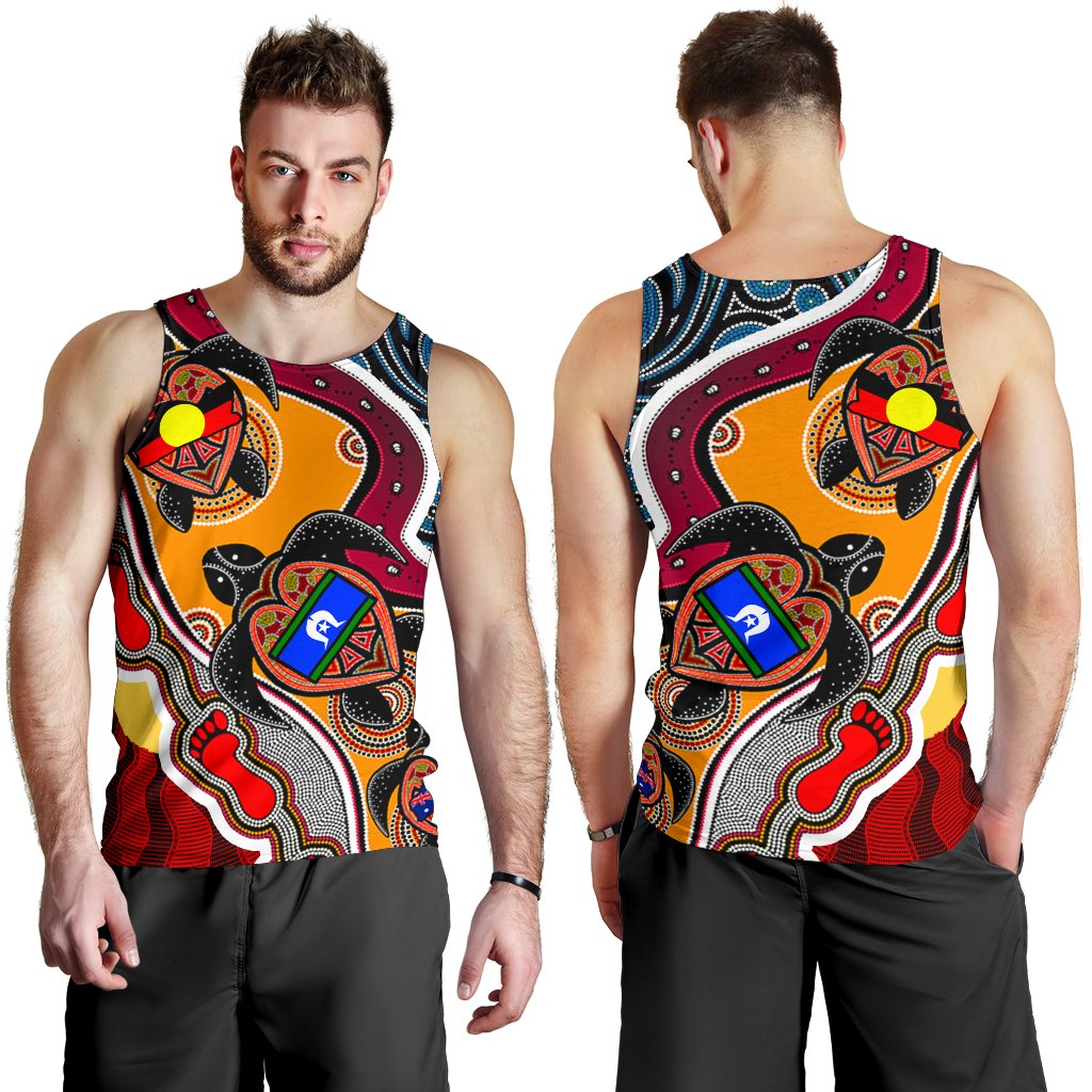 Men's Tank Top - Australia Aboriginal Dots With Turtle and NAIDOC Flags - Vibe Hoodie Shop