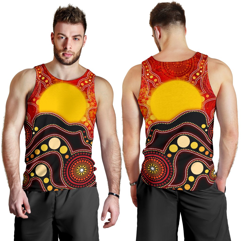 Aboriginal Men's Tank, Aboriginal Lives Matter Flag Dot Painting Art - Vibe Hoodie Shop