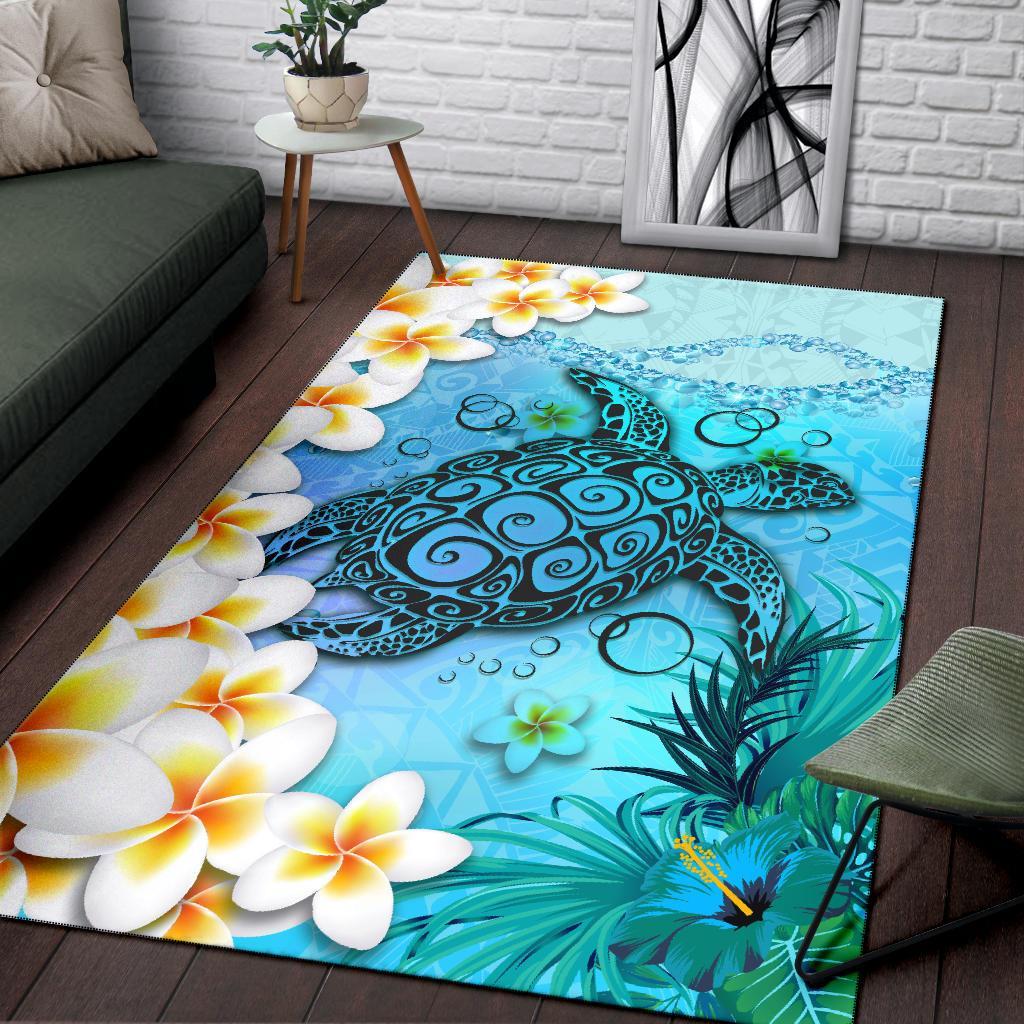 Polynesian Turtle Area Rug, Plumeria with Hibiscus - Vibe Hoodie Shop