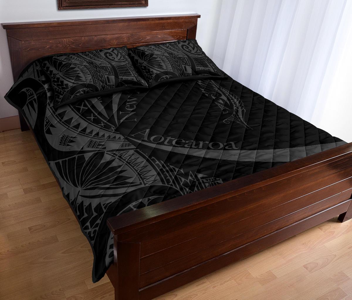 New Zealand Silver Fern Quilt Bed Set Maori Tattoo Circle Style - Vibe Hoodie Shop