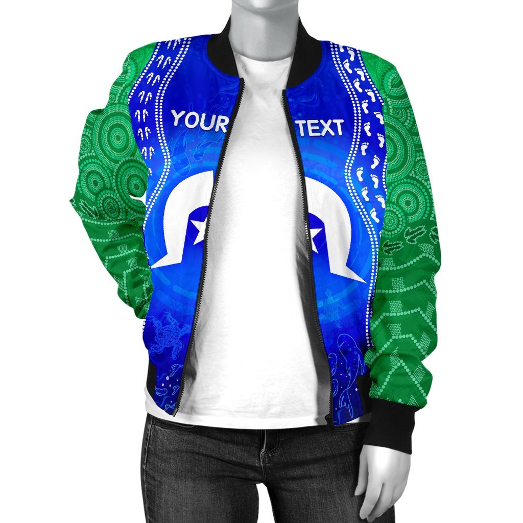 Custom Torres Strait Islanders Women's Bomber Jacket - Torres Symbol With Aboriginal Patterns - Vibe Hoodie Shop