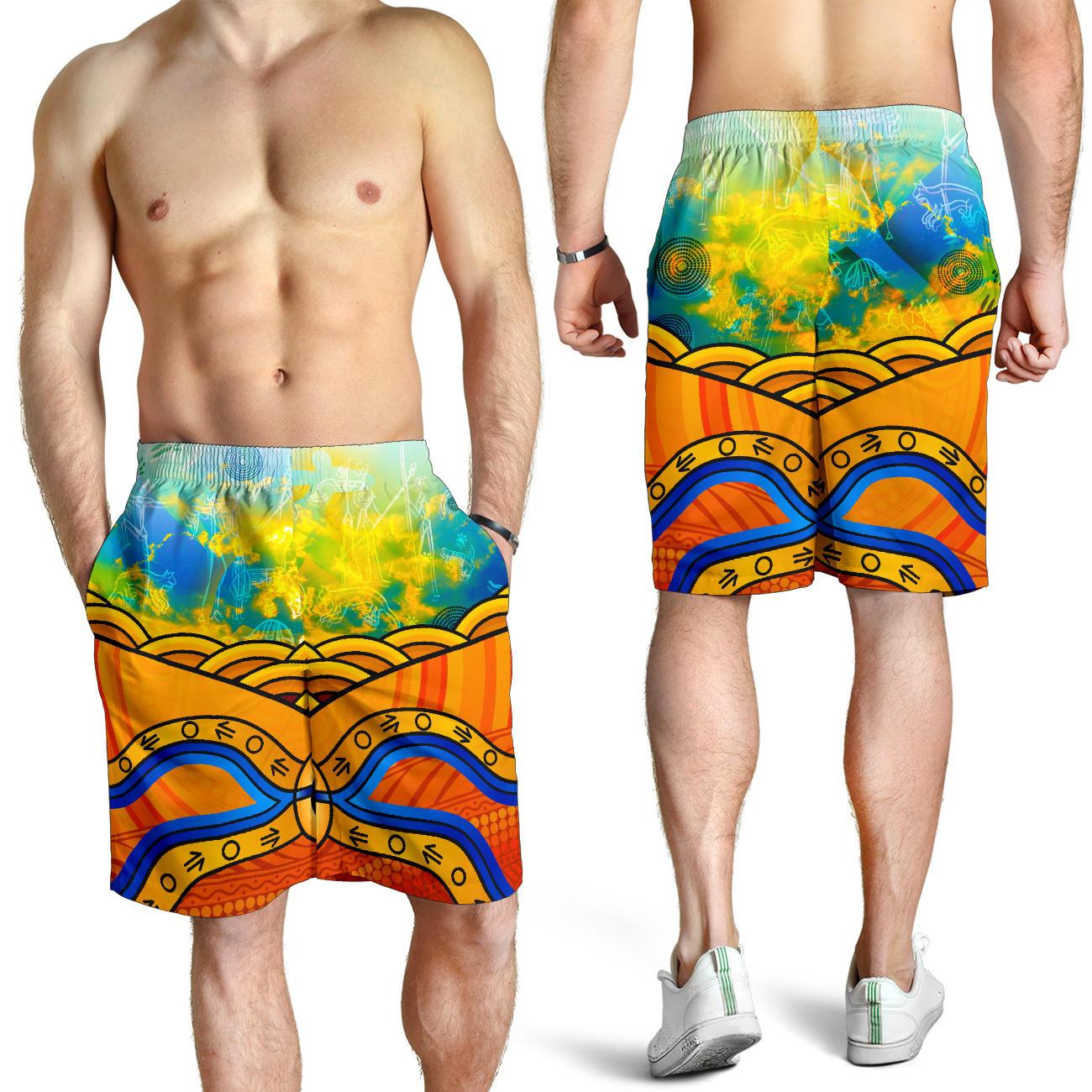 Aboriginal Men's Shorts, Australia Kangaroo Sky - Vibe Hoodie Shop