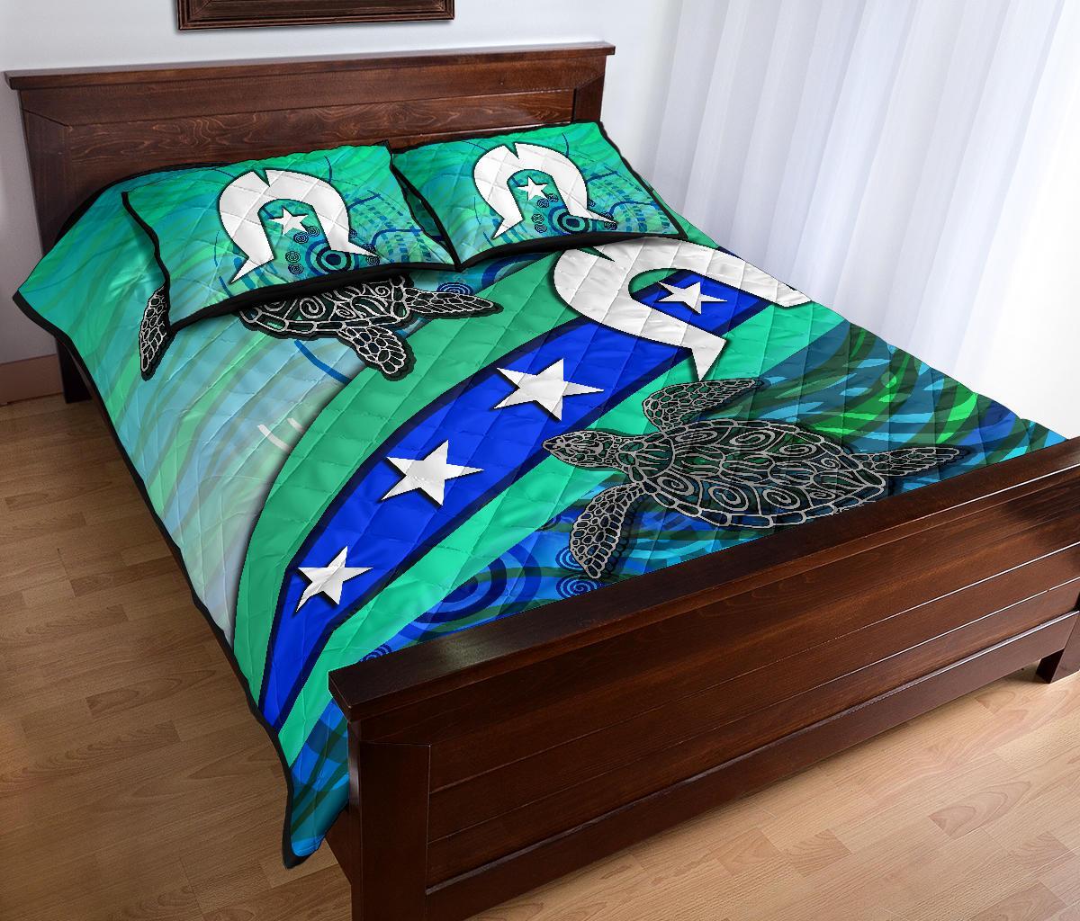 Quilt Bed Set - Torres Strait Flag And Turtle - Vibe Hoodie Shop