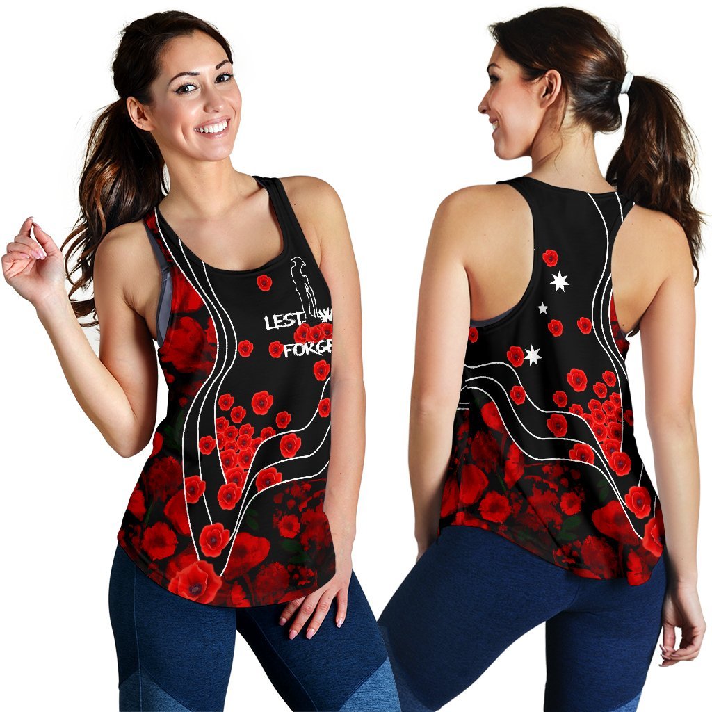 ANZAC Lest We Forget Women's Racerback Tank - Poppy Flowers - Vibe Hoodie Shop