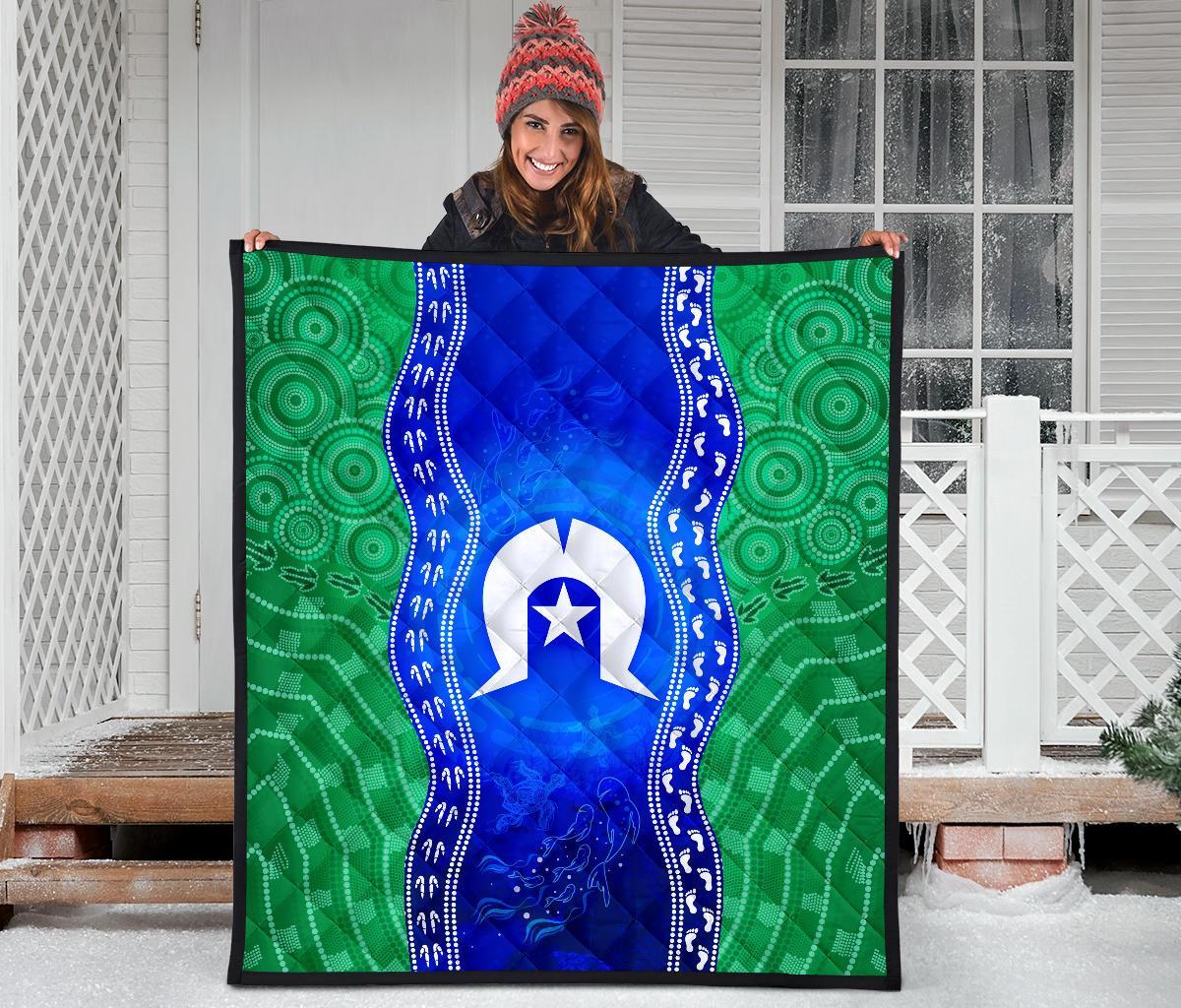 Torres Strait Islanders Premium Quilt - Torres Symbol With Aboriginal Patterns - Vibe Hoodie Shop