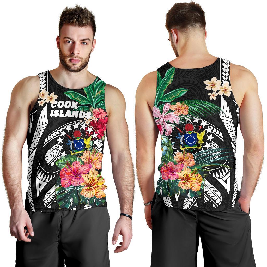 Cook Islands Men's Tank Top Coat Of Arms Polynesian With Hibiscus - Vibe Hoodie Shop