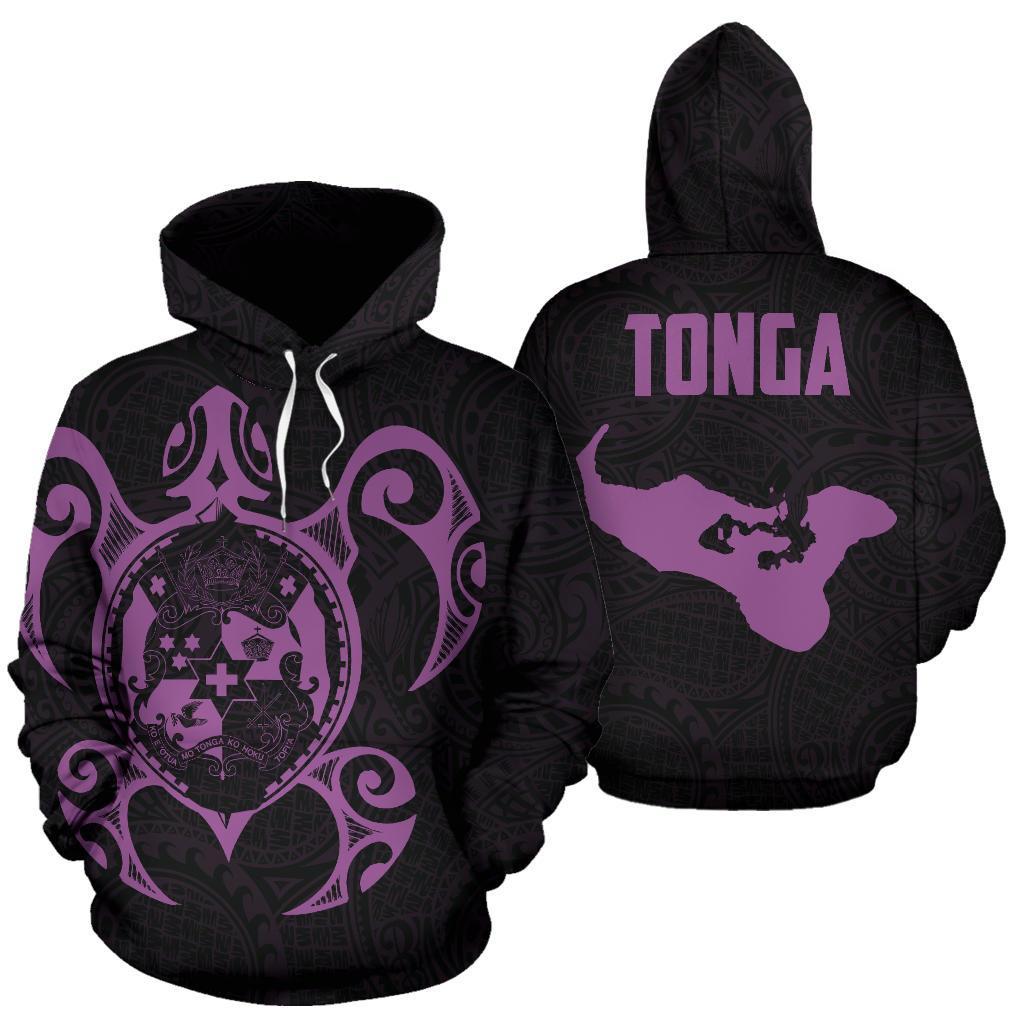 Hoodie Tonga Polynesian Coat Of Arms In Turtle Map Purple - Vibe Hoodie Shop