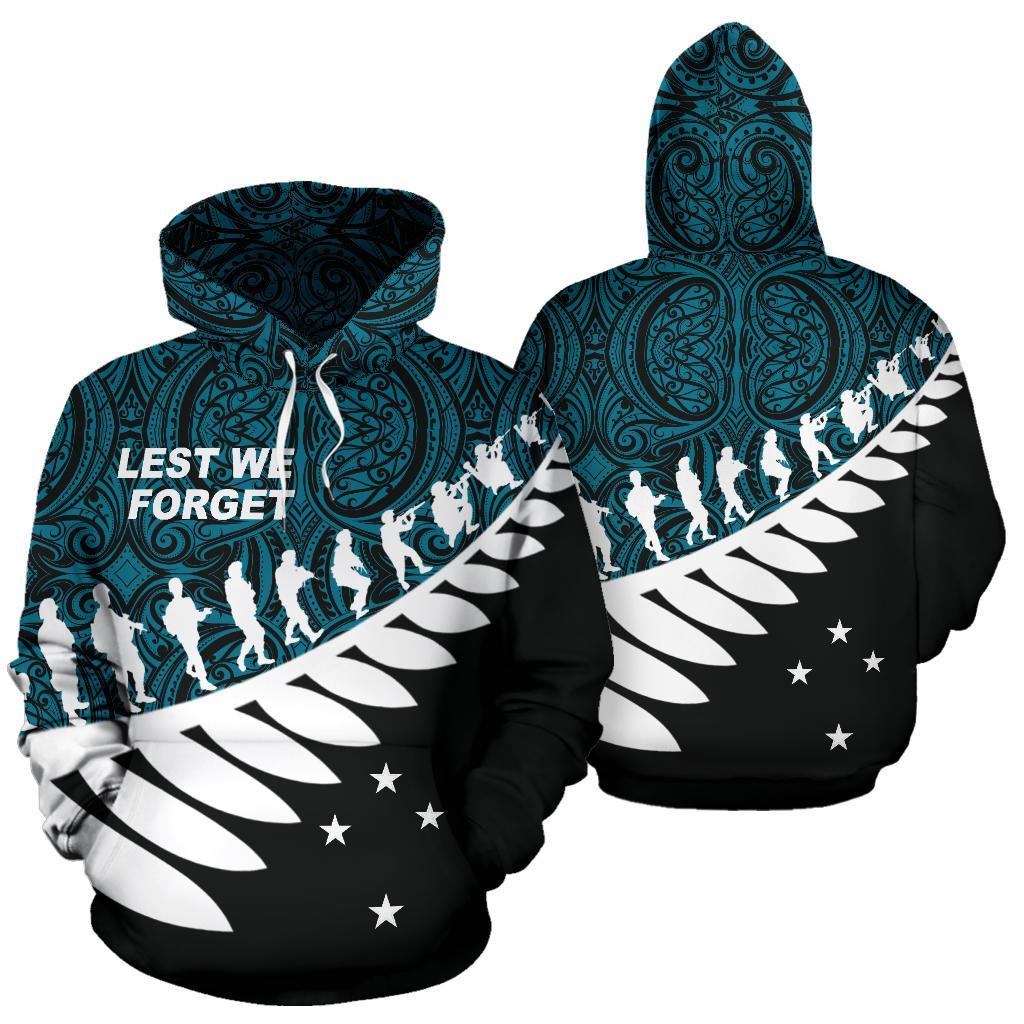 Lest We Forget New Zealand Maori Hoodie Blue - Vibe Hoodie Shop
