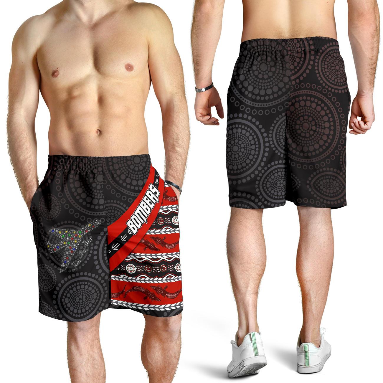 NAIDOC Essendon Men Shorts Aboriginal Bombers - Vibe Hoodie Shop