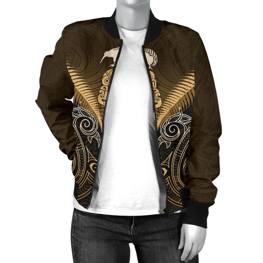 Maori Manaia New Zealand Women Bomber Jacket Gold - Vibe Hoodie Shop