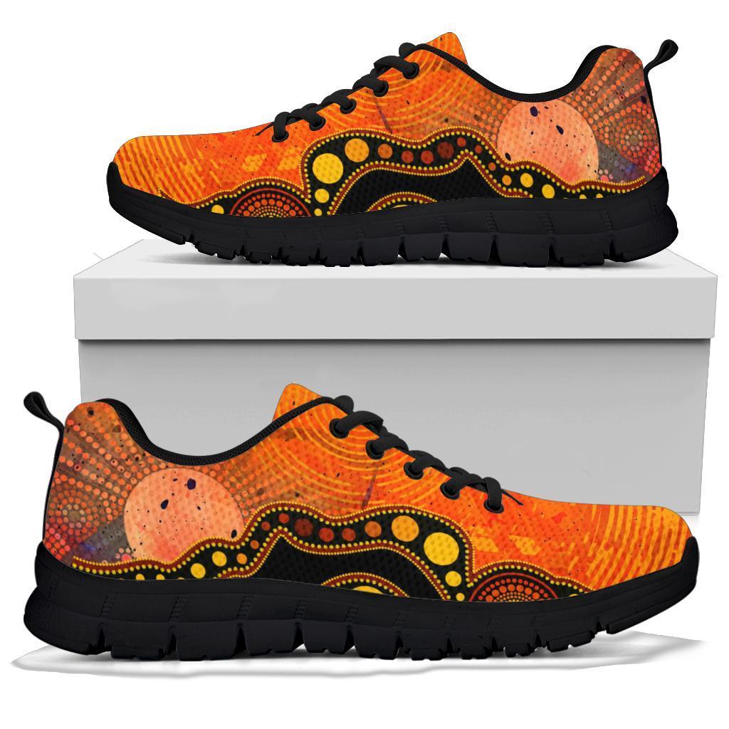 Aboriginal Sneakers - Australia Indigenous Flag Circle Dot Painting Art (Golden) - Vibe Hoodie Shop