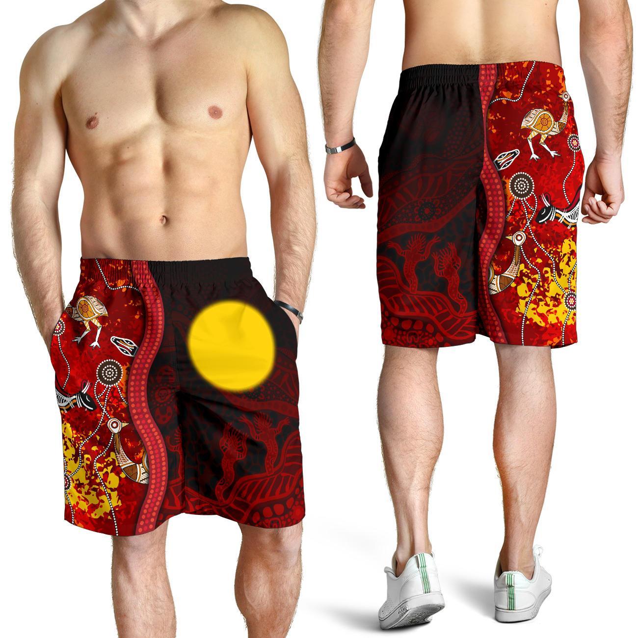 Aboriginal Men's Shorts - Red Indigenous Flag - Vibe Hoodie Shop