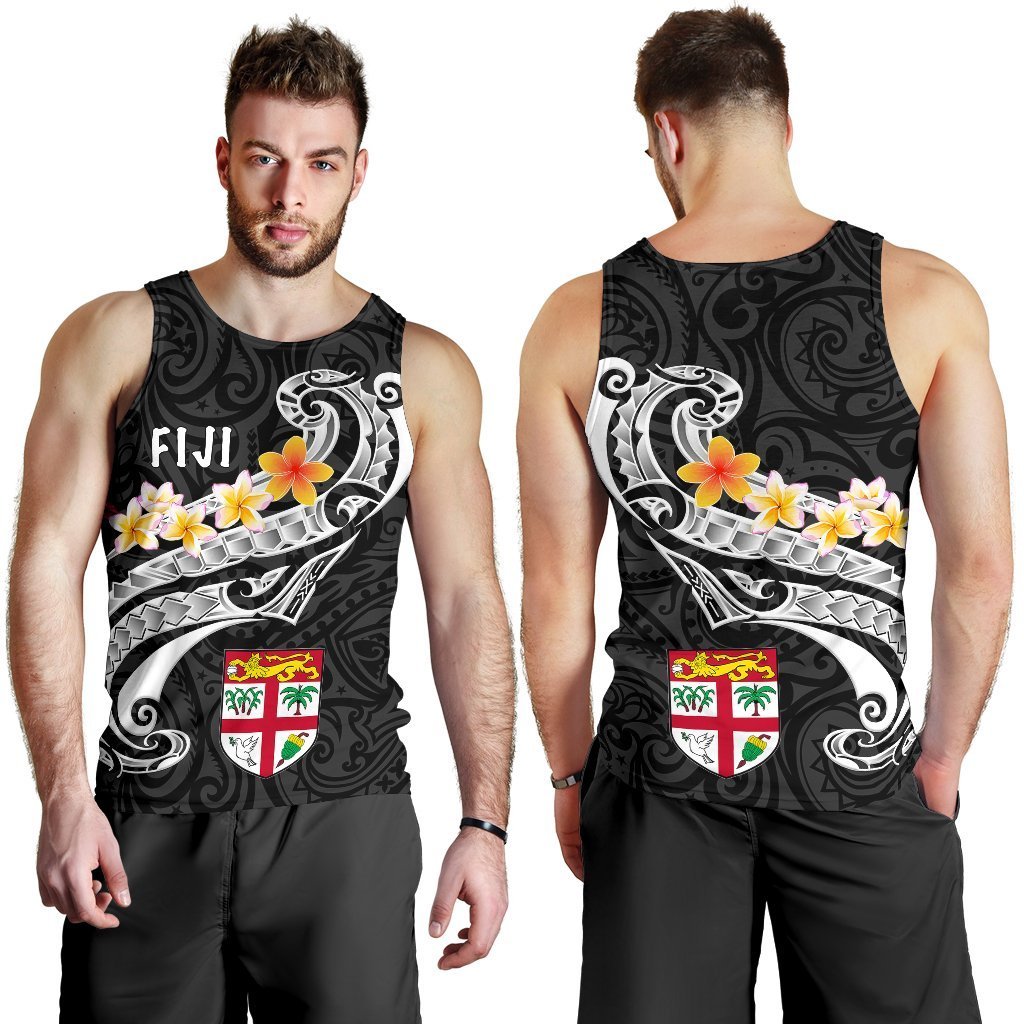 Fiji Men's Tank Top - Fiji Seal Polynesian Patterns Plumeria (Black) - Vibe Hoodie Shop