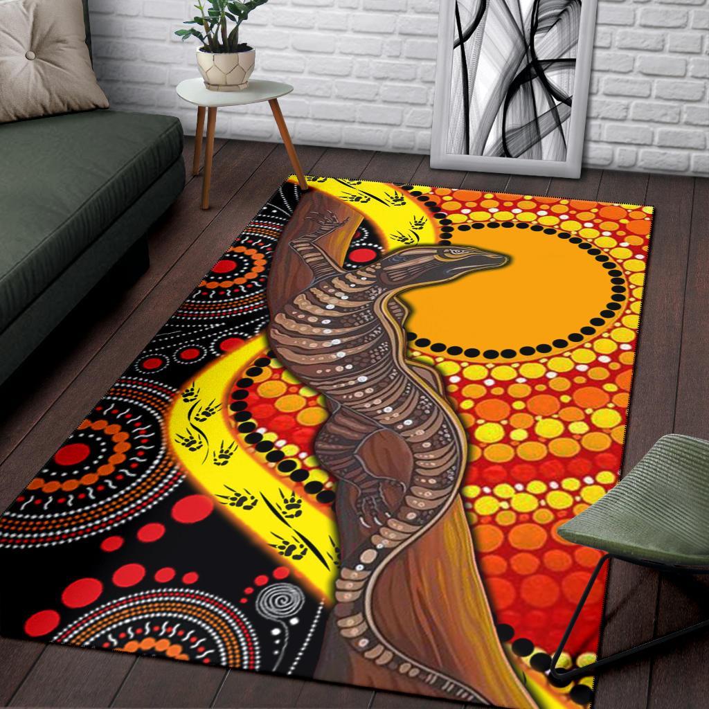 Area Rug - Australian Aboriginal Dot Painting Sun and Lizard - Vibe Hoodie Shop