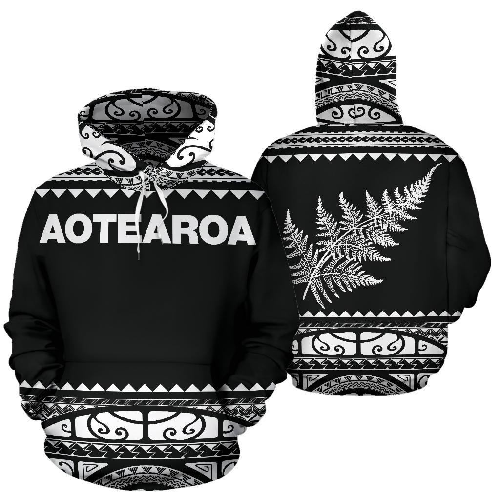 New Zealand Maori Hoodie, Aotearoa Silver Fern Pullover Hoodie - White - Vibe Hoodie Shop