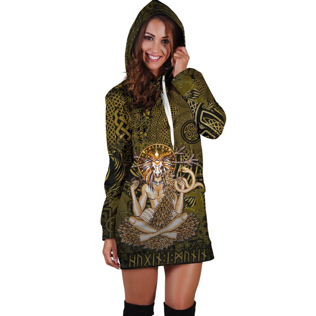 Cernunnos Goddess Women's Hoodie Dress - Celtic God of the Forest - Vibe Hoodie Shop